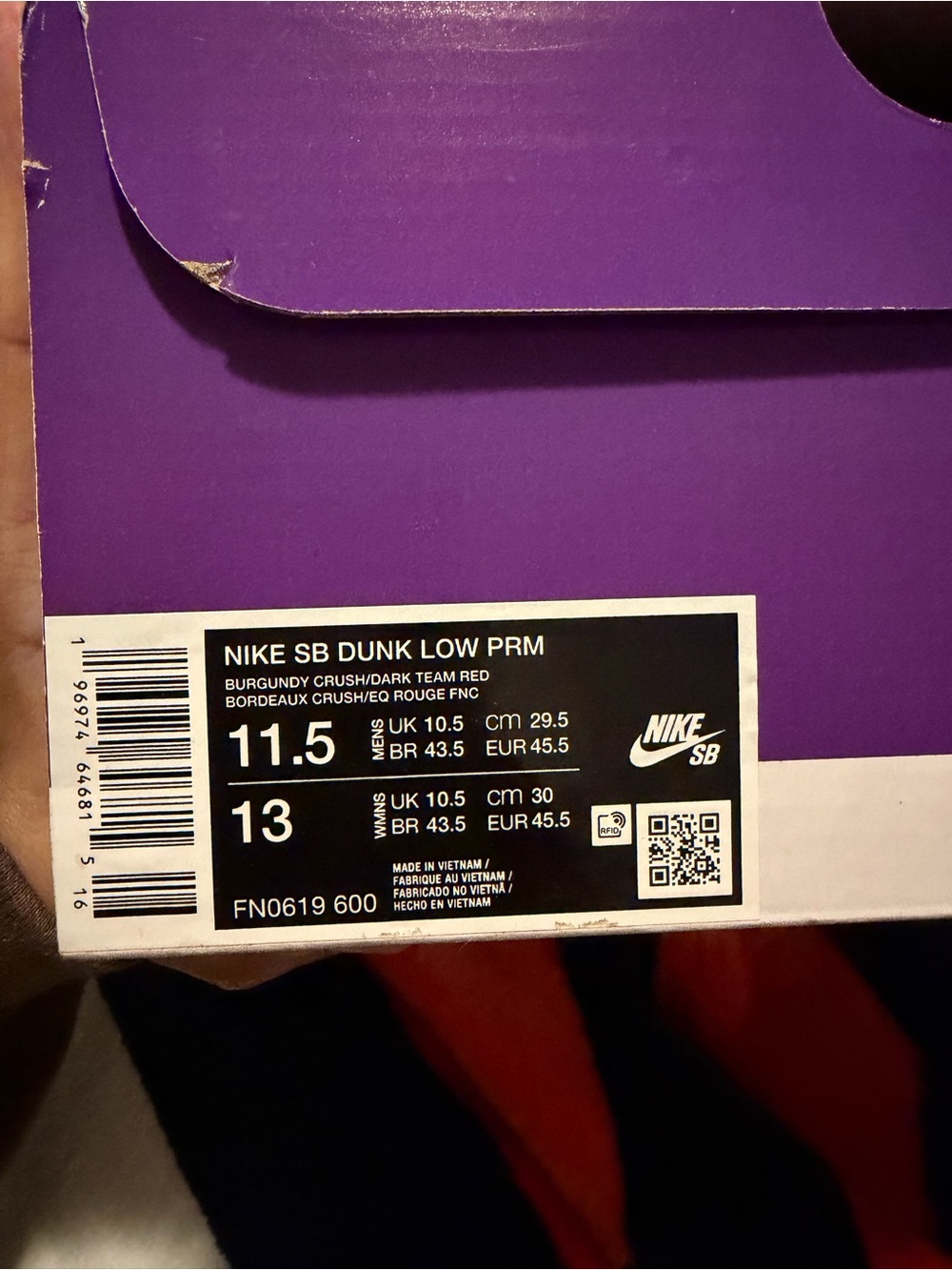 Nike SB Dunk Low PRM Burgundy Crush & Dark Team Red